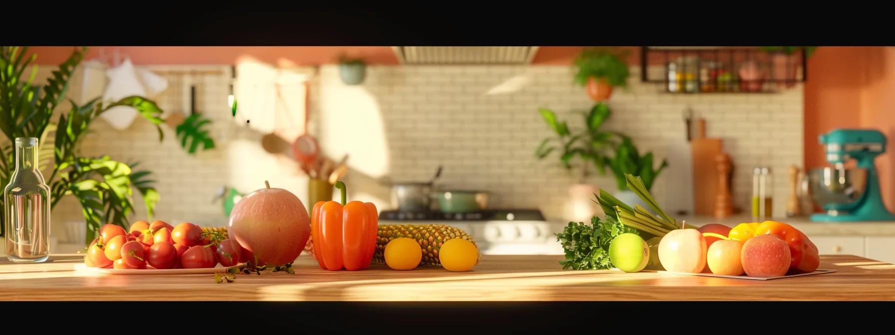 a vibrant, modern kitchen setting showcases an array of fresh, colorful fruits and vegetables alongside a clean, minimalist countertop, emphasizing the essential role of nutrition in achieving healthy, glowing skin. a vibrant, modern kitchen setting showcases an array of fresh, colorful fruits and vegetables alongside a clean, minimalist countertop, emphasizing the essential role of nutrition in achieving healthy, glowing skin.